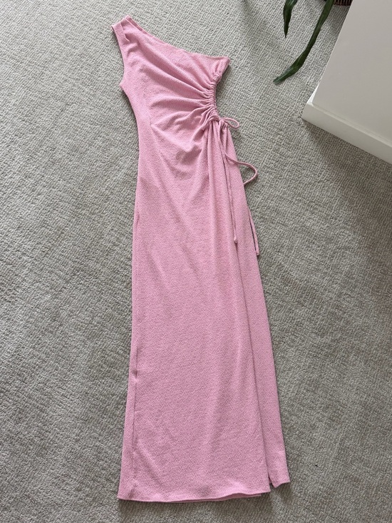 Hello Molly Dresses & Skirts - Hello Molly One-Shoulder Ruched Tie Midi Dress in Light Pink